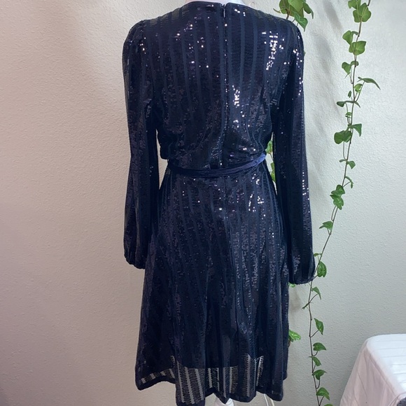 Nanette Lepore Blue Sequin Wrap Dress with Bishop Sleeves, New Size 14 - Picture 7 of 13